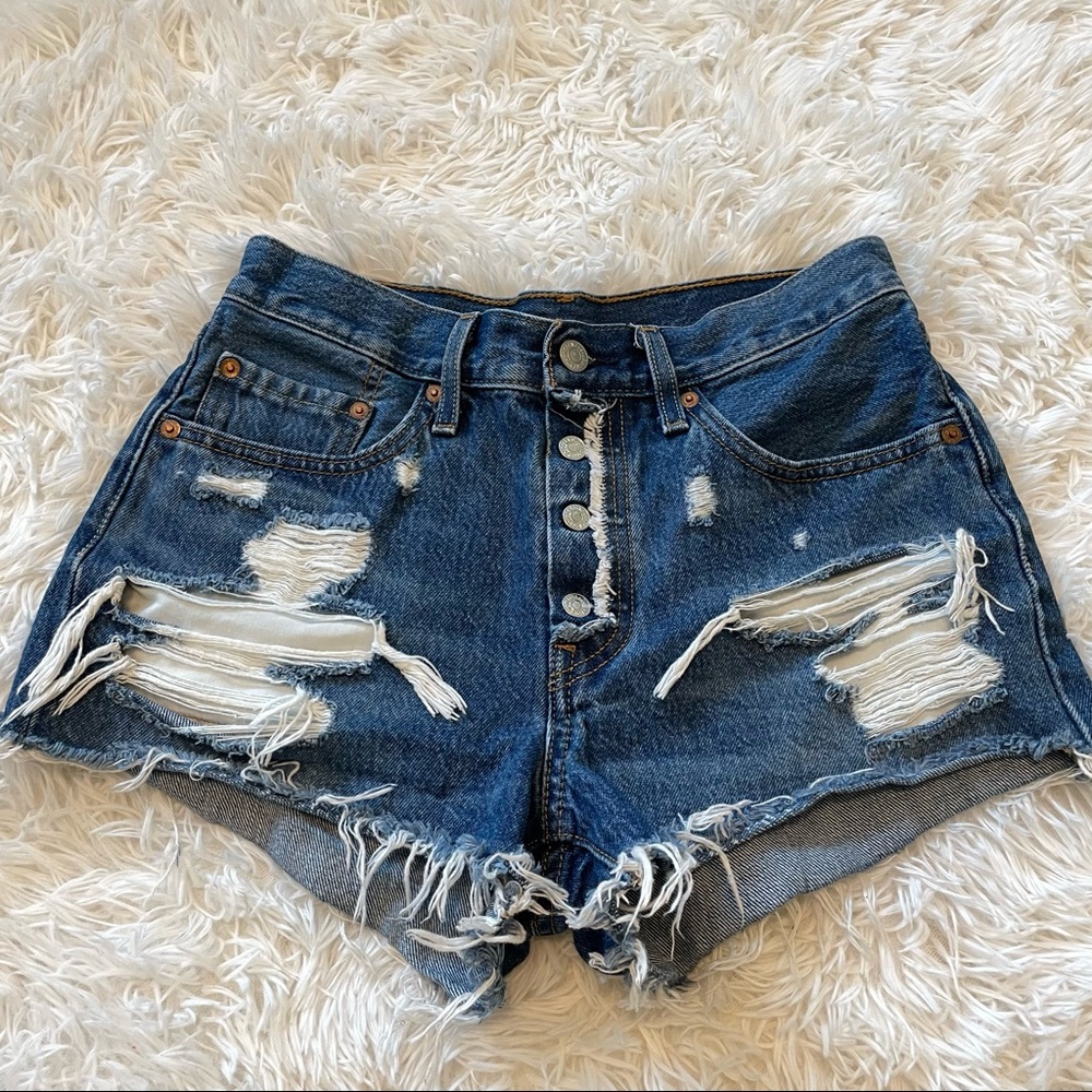 Levi's Blue Distressed Jean Shorts